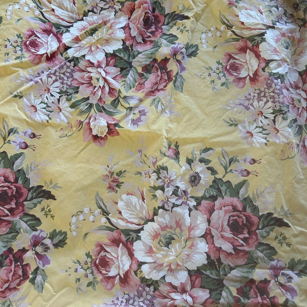 VTG Ralph Lauren Sophie Brooke Yellow King Flat Sheet Cottage Floral Roses. EUC - Picture 3 of 5